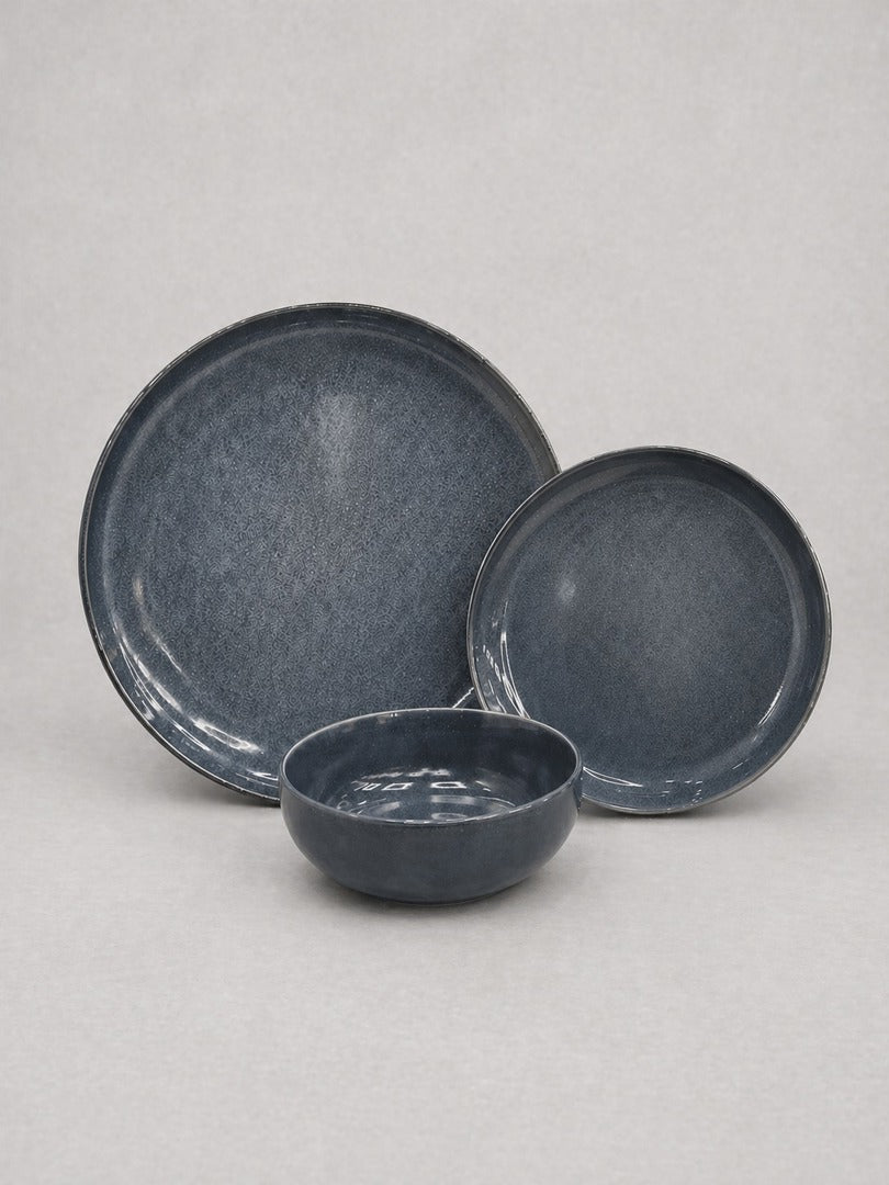 Vikko Reactive Glaze Fine Porcelain Charcoal 12 Pc Dinnerware Set Service for 4 Charcoal