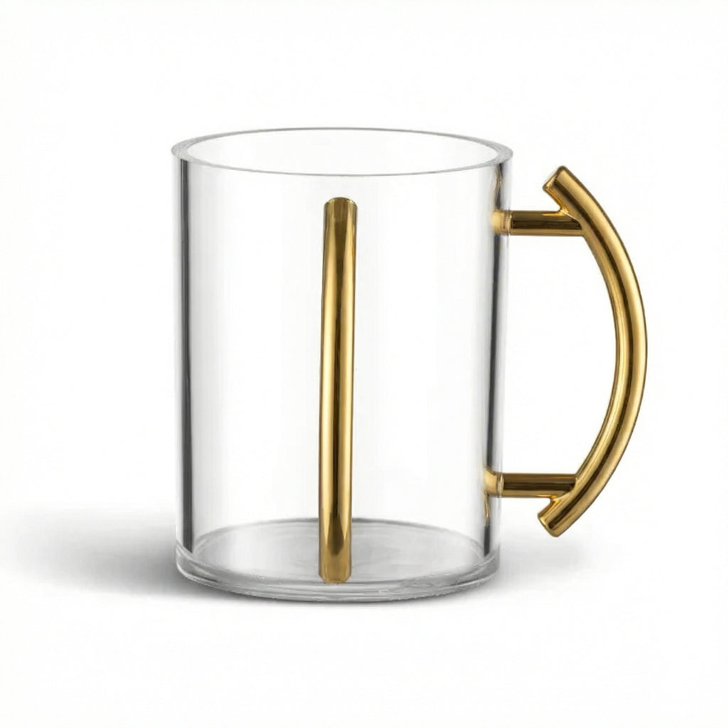 Acrylic Washing Cup Clear with Metallic Gold handles
