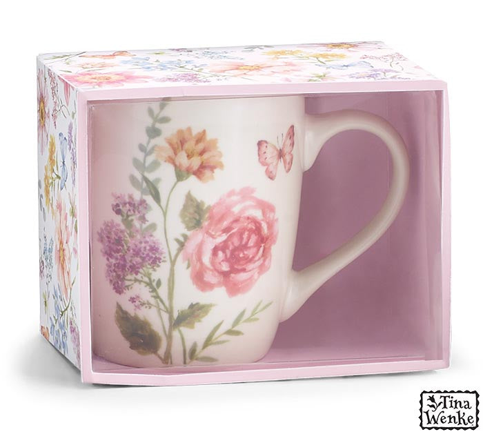MUG WILDFLOWERS AND PINK BUTTERFLY AND PINK FLOWER