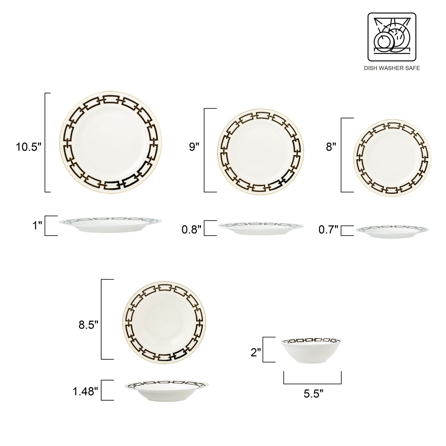 Abbey Black Chain With Gold Bone China 20PC Set 8