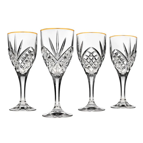 Dublin Crystal Gold Rim Goblet, Set of 4