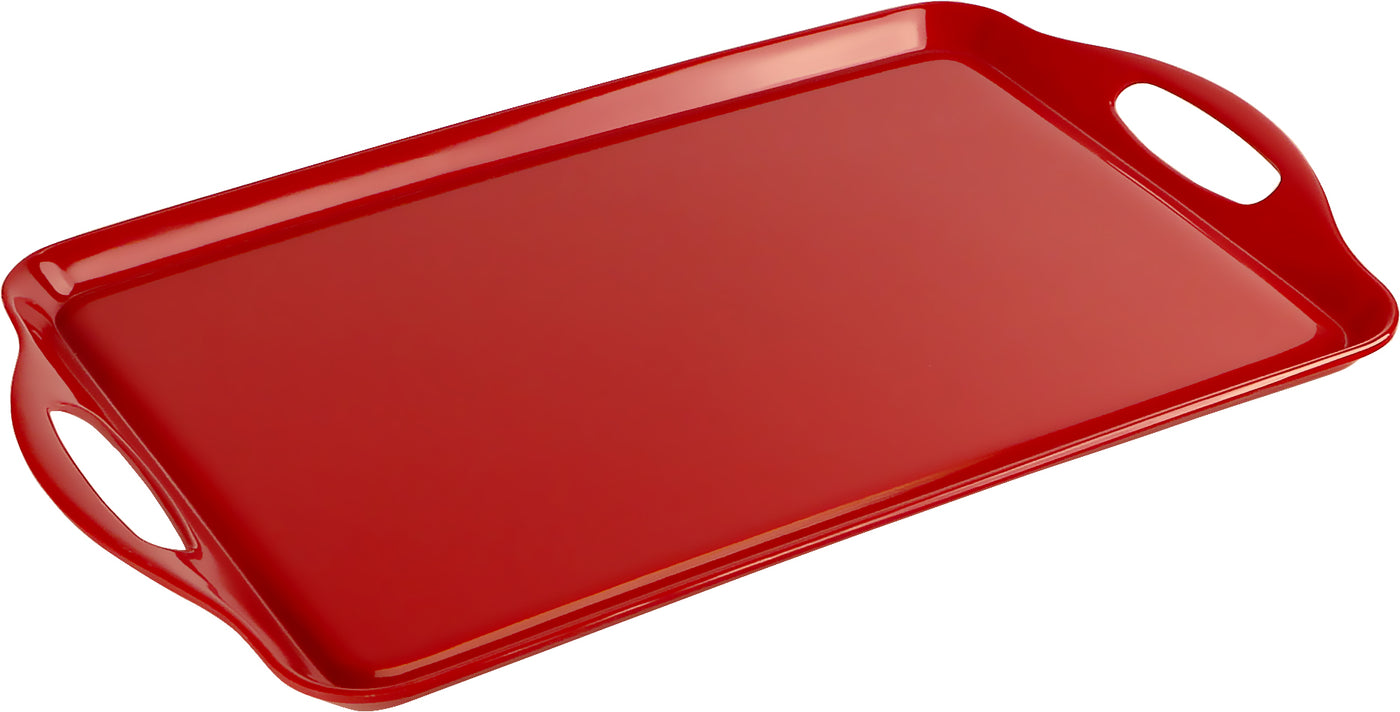 Multi-Purpose 18" Rectangle Melamine Plastic Handled Tray, Red