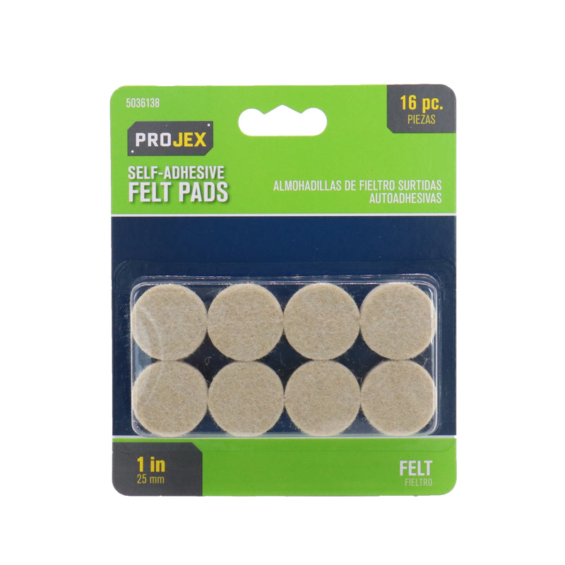 Projex Felt Self Adhesive Protective Pad White Round 1 in. W 16 pk 1