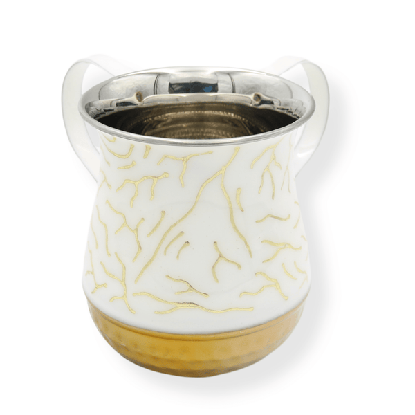 Wash Cup SS white dipped w gold branches, gold hammered