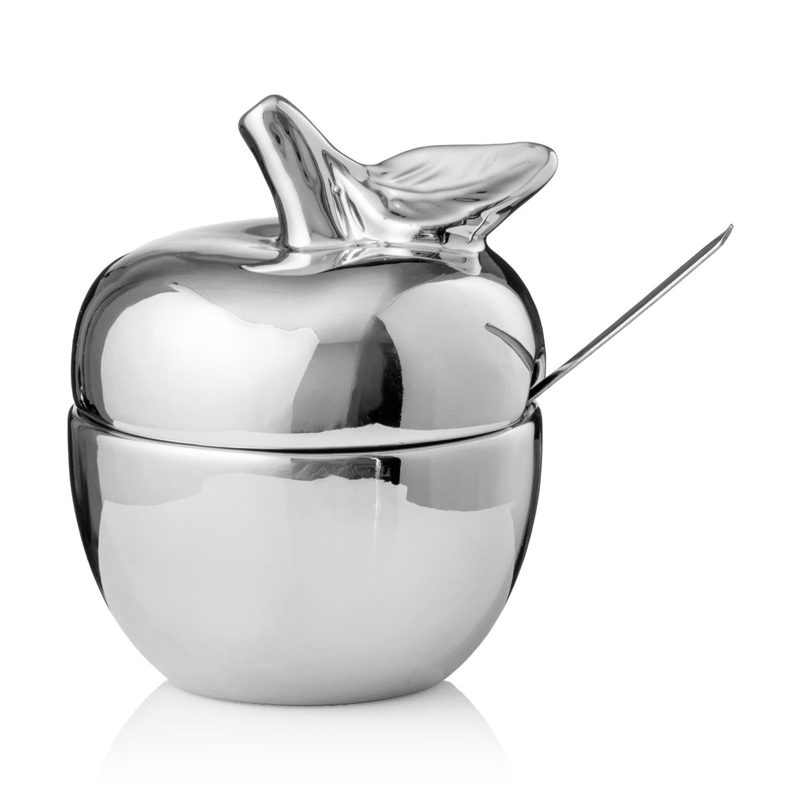 Silver Apple Honey Dish W Spoon