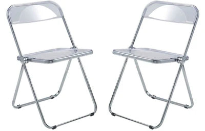 LeisureMod Lawrence Acrylic Folding Chair with Gold Metal Frame