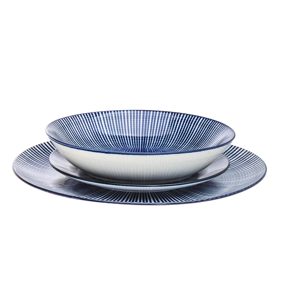 Laura Blue Porcelain 12 Piece Dinnerware Set, Service For 4