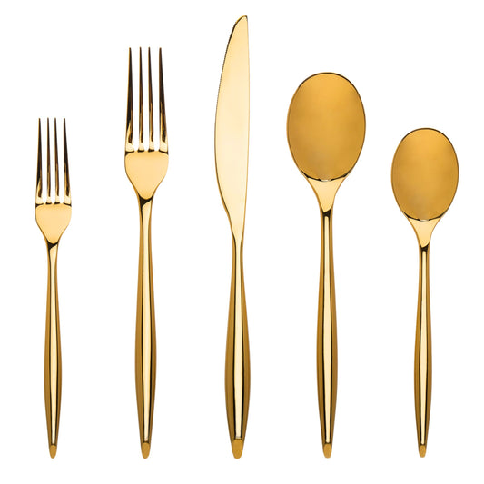 Godinger, Milano Mirrored Gold, 20 Piece Flatware Set, 18/10 Stainless