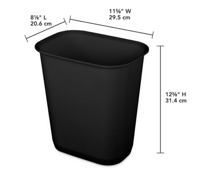 WASTEBASKET-3 GALLON – OPEN TOP – BLACK
