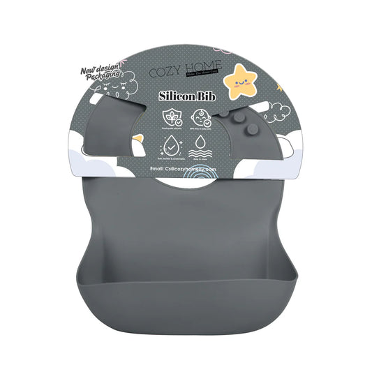 Cozy Home Silicone Bib With Open Pocket Grey