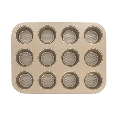 12 Cup Muffin Pan Gold Metalic w/ Diamond Base 2