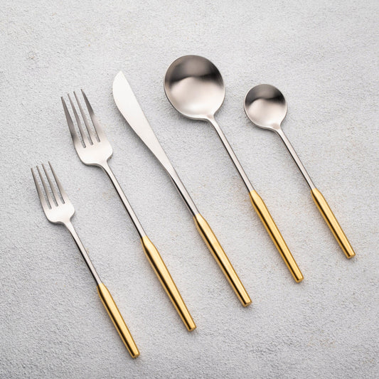 Vikko Dine - Arlington, Brushed Gold And Silver, 18/10 Flatware, 20 Pc Set, Service For 4 Gift Box No Window