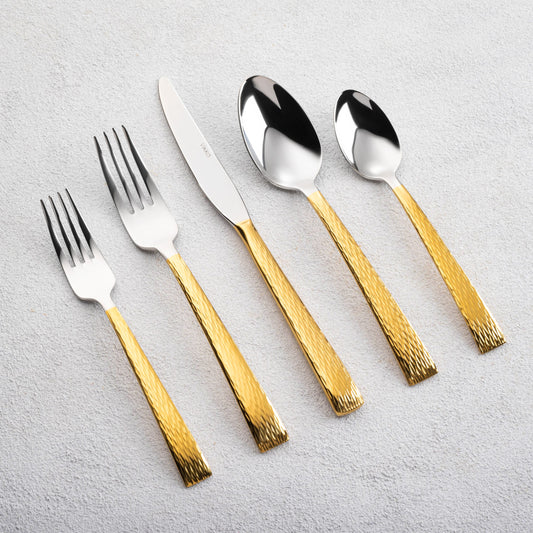 Vikko Crown - Lava, Gold Handle, 20 Piece Flatware Set, 18/10 Stainless Steel