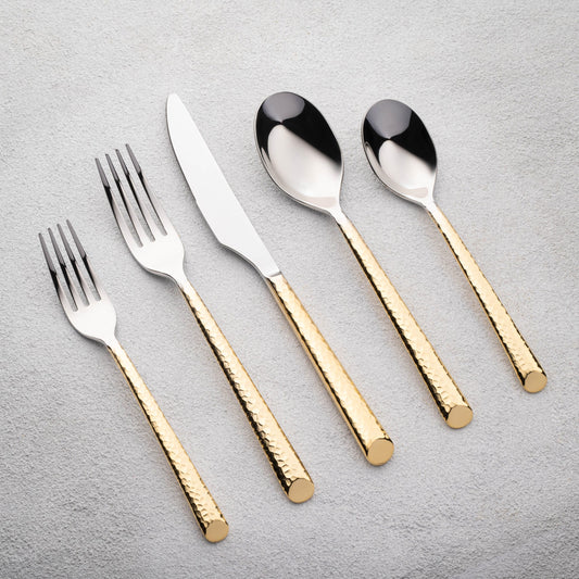 Vikko - Onyx Shiny Silver with Gold Handle 18 10 SS 20 Pc Flatware Set