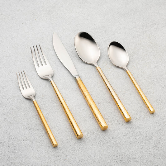 Vikko - Somerset Shiny Silver with Gold Handle 18/10 SS 20 Pc Flatware Set