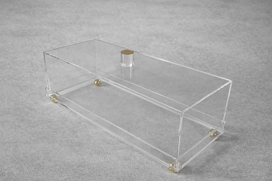Vikko - Lume Acrylic Rectangle Tray and Dome Cover Gold Legs 13.5 x 6