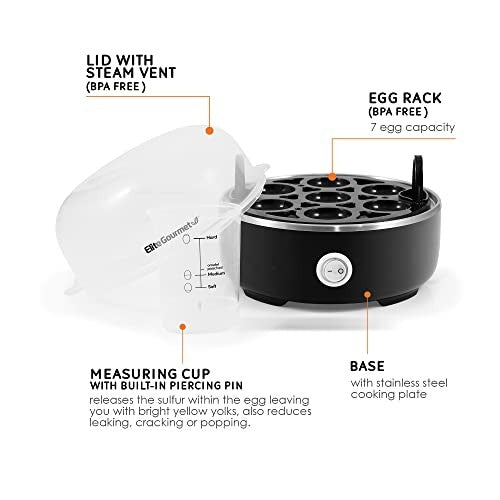 Elite Gourmet Easy Egg Cooker Electric 7-Egg Capacity