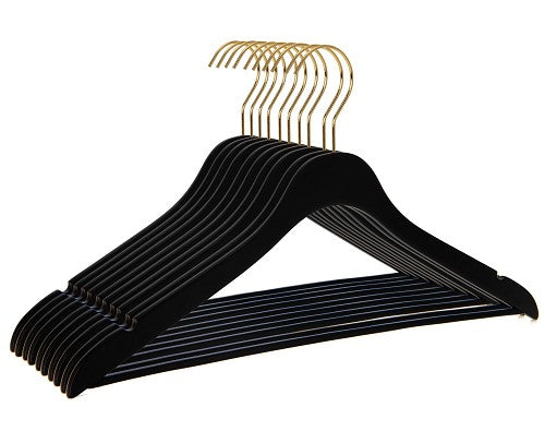 16.5'' Extra Slim Wooden Hangers W/pant Bar (Black) 2