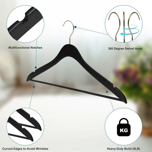 16.5'' Extra Slim Wooden Hangers W/pant Bar (Black) 4