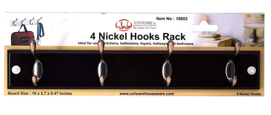 Mountable Hook Rack, 4 Nickel Hooks, Black