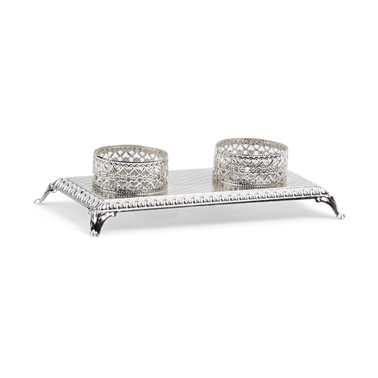 Silver Plated Double Tea light Candle Holder With Tealight included - Floral Design