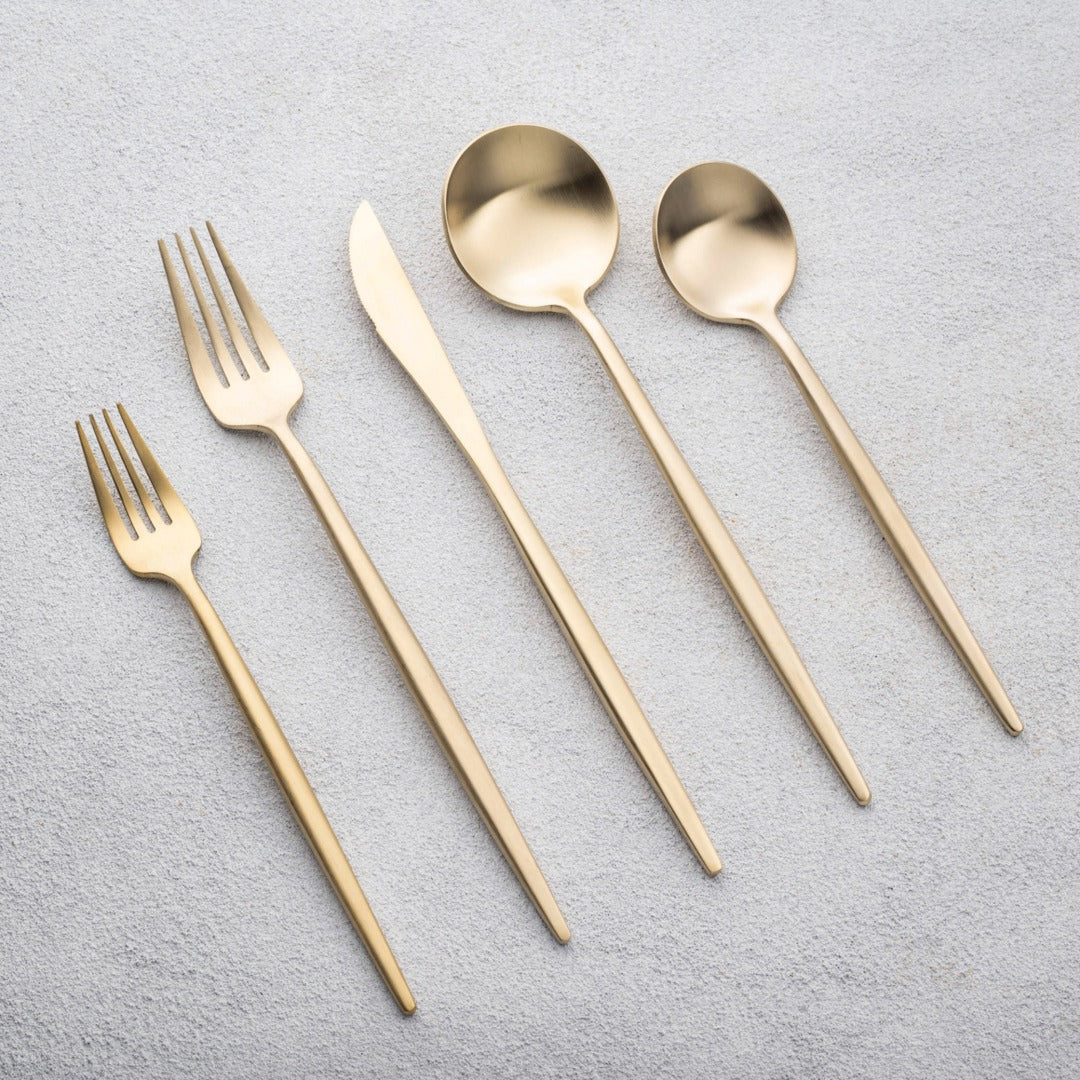 Vera Brushed Champagne Gold 18/10 Stainless Steel,  20 Pc Flatware Set