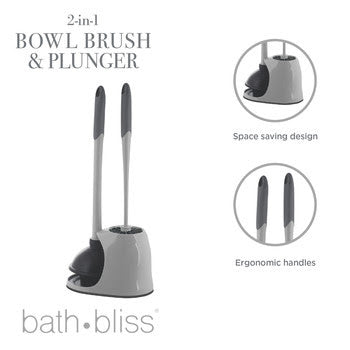 2-1 Plunger and Bowl Brush Caddy Set- Grey