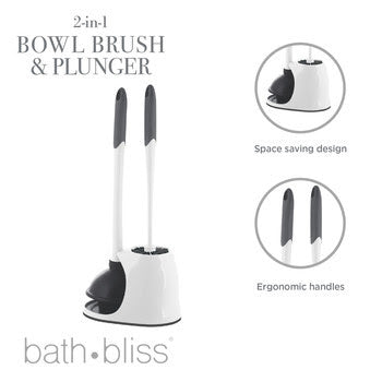 2-1 Plunger and Bowl Brush Caddy Set- White
