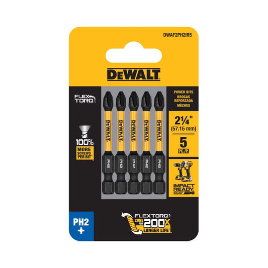 Â DeWalt FlexTorq Phillips #2 X 2-1/4 in. L Screwdriver Bit Steel 5 pc