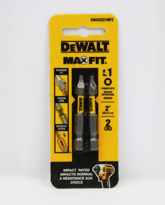 DeWalt Max Fit Square #1 X 2 in. L Screwdriver Bit Steel 2 pk