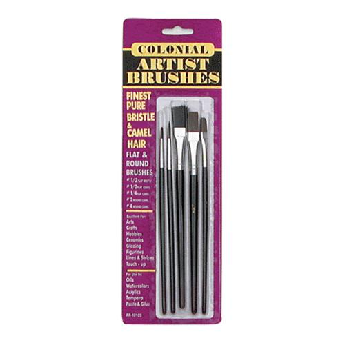 5 PC. BRISTLE & CAMEL HAIR ARTIST BRUSHES CARDED