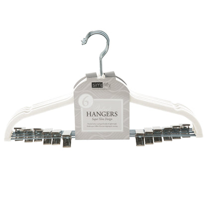 6 Pk White Velvet Hangers W/Clips