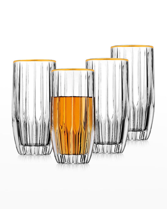 Gold Pleat Highball Crystal Glasses