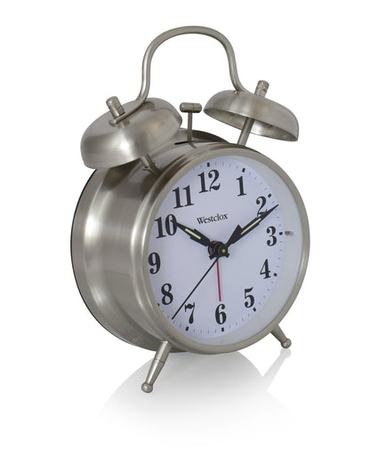 ALARM CLOCK-TWIN BELL-BIG BEN SILVER-BATTERY POWERED