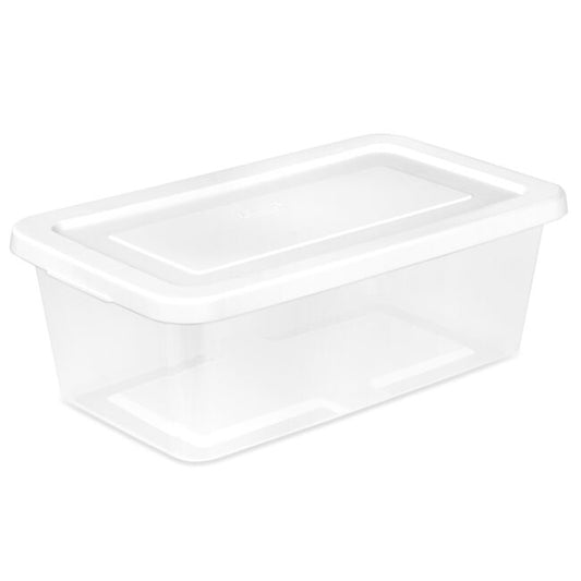 STORAGE BOX CLEAR w-WHITE LID- 6 qt 13.5 x 8 x 4.5″