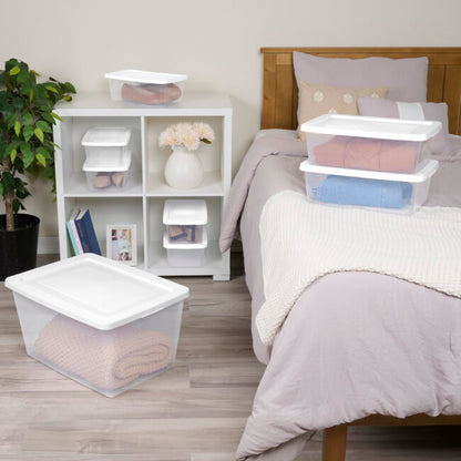 STORAGE BOX CLEAR w-WHITE LID- 6 qt 13.5 x 8 x 4.5″