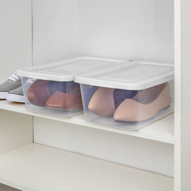 STORAGE BOX CLEAR w-WHITE LID- 6 qt 13.5 x 8 x 4.5″