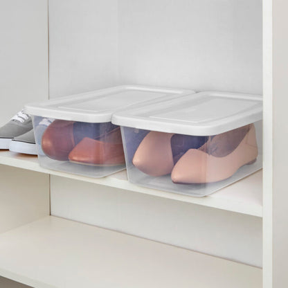 STORAGE BOX CLEAR w-WHITE LID- 6 qt 13.5 x 8 x 4.5″