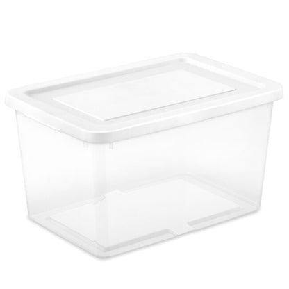 STORAGE BOX CLEAR w-WHITE LID- 20 qt 16.5 x 11.3 x 9″