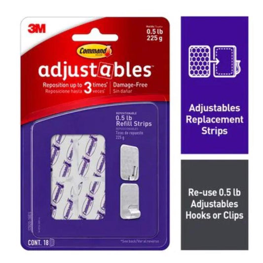 3M Command Adjustables Small Plastic Refill Strips 1.32 in. L 18 pk