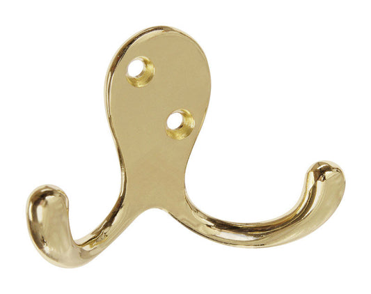 National Hardware Polished Brass Gold Zinc 3 in. L Double Hook 35 lb 1 pk