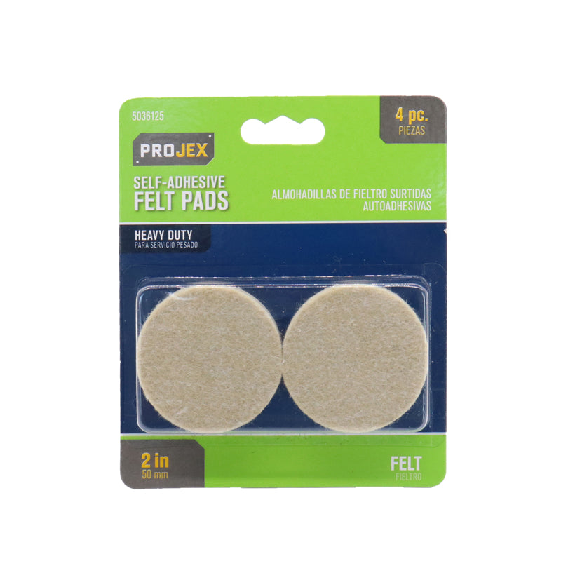 Projex Felt Self Adhesive Surface Pad Brown Round 2 in. W 4 pk