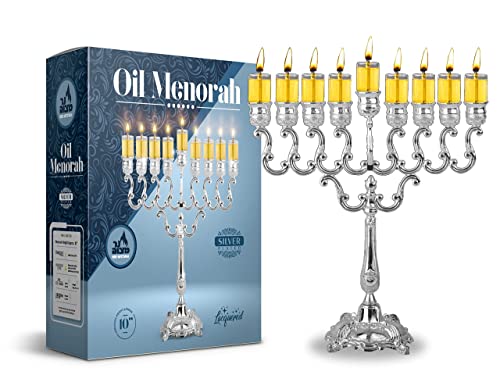 Silver Plated Oil Menorah 10" Height