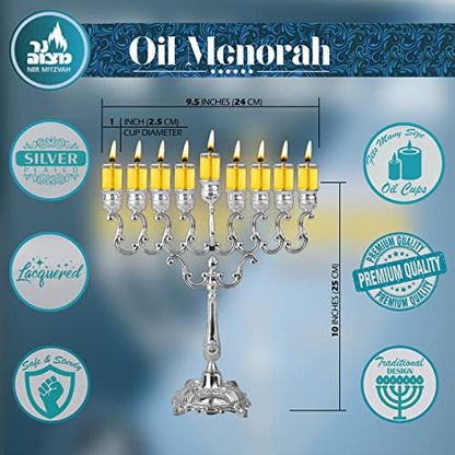 Silver Plated Oil Menorah 10" Height