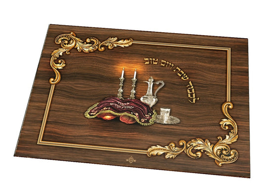 Challah Board Tempered Glass Gold & Silver Candlesticks Large