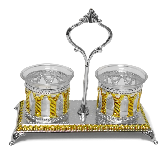 Salt & Pepper Holder Royal Palace Design Silver & Gold plated Double