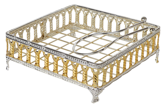 Gold & Silver Plated Flat Napkin Holder With Weighted Arm 7.5"W Royal Palace Design