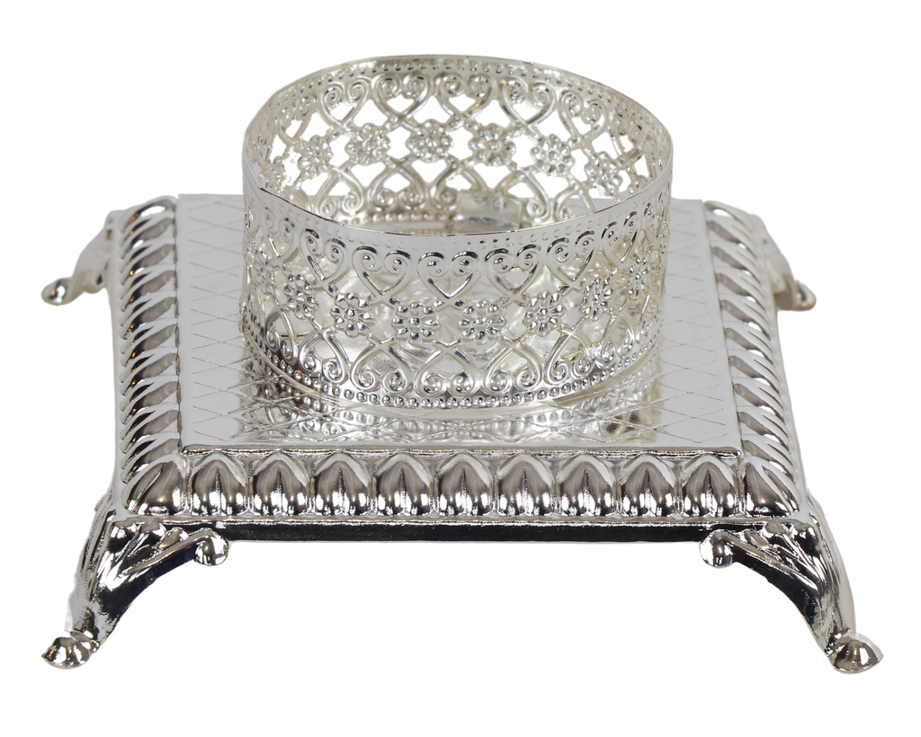 Silver Plated Tealight Candle Holder - Floral Design