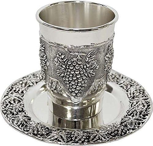 Nickel Plated Kiddush Cup With Plate 3 1/2"