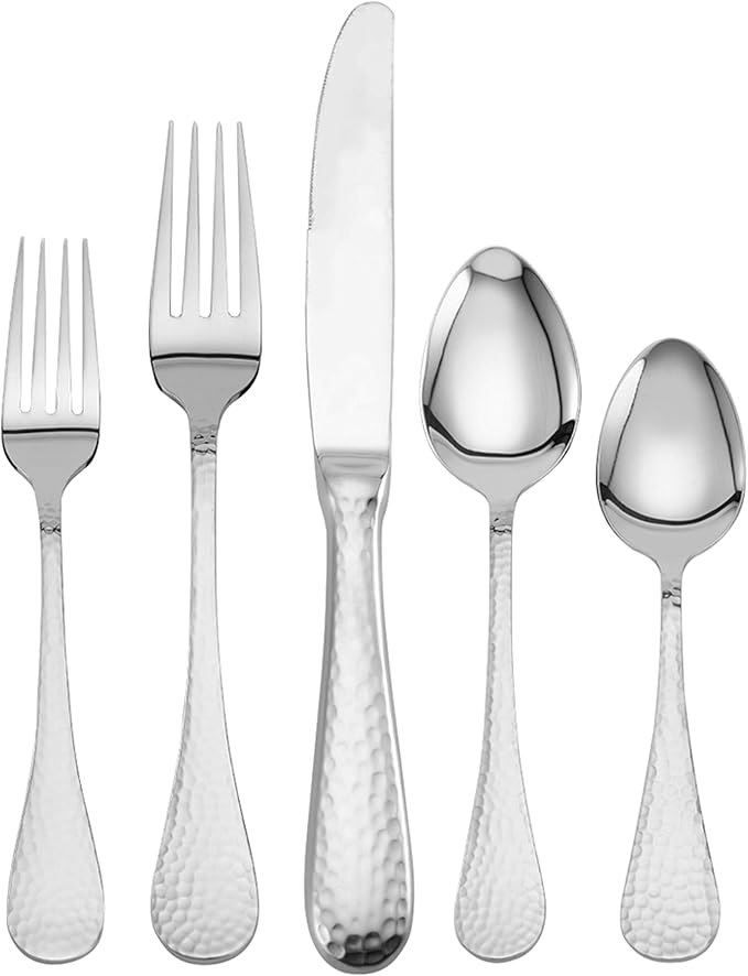 Wallace, Continental Hammered, 78 Piece Flatware Set, Service for 12, Premium Stainless Steel